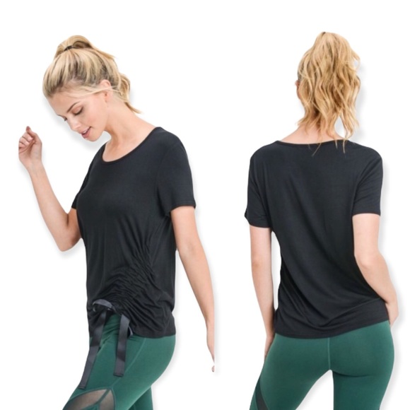 Black Short Sleeve Shirt Side Ribbon Accent - Picture 4 of 4